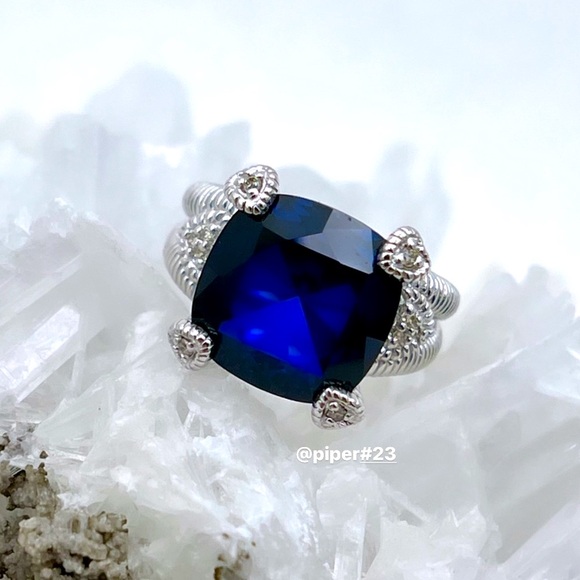 EUC Judith Ripka Blue Corundum & Diamond Fontaine Split Shank Ring - 6 - Picture 2 of 10